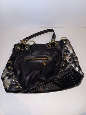 Kathy Van Zeeland Black and Silver Studded Shoulder Tote